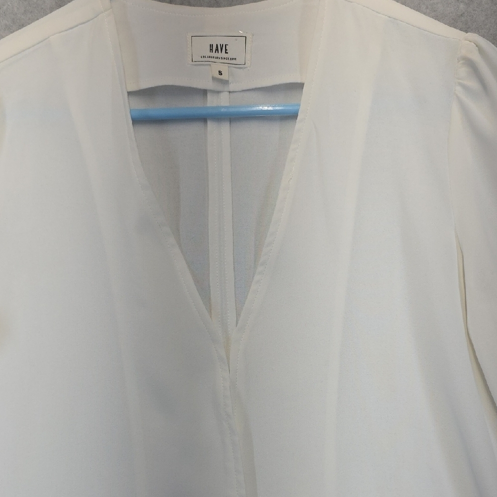 HAVE Los Angeles White V-Neck Blouse Women’s Small Long Sleeve Minimalist - Picture 3 of 10